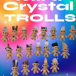 Tiny Troll Baby Dolls With Quartz Aura Amethyst Obsidian Pointed Hair Lot
